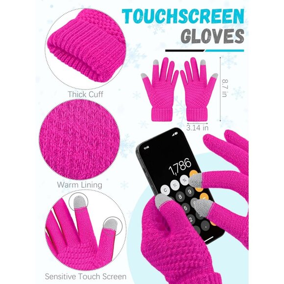 Women  Rose Red Knit Beanie Hat, Gloves, Scarf & Ear Warmer Set - Winter - Picture 3 of 6